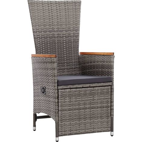 Chaise inclinable de jardin Chaise d'extérieur 2pc et coussins Résine tressée Gris (1/5)