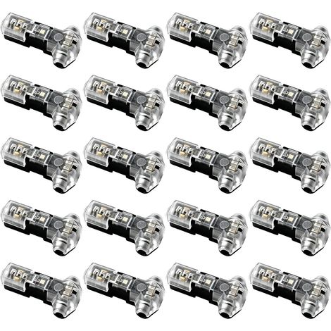 Conectores eléctricos rápidos e impermeables: paquete de 20 conectores en T de 1 pin para cables eléctricos de 20/22 AWG (sin soldadura). Ideales para automóviles, LED, iluminación doméstica y cablead (1/5)
