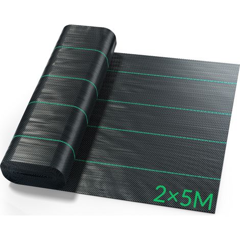 Velway Toile de Paillage 2x5m - Géotextile 100g/m2 Anti-Mauvaises Herbes - Tissé PP Perméable Résistant UV - Noir (1/5)