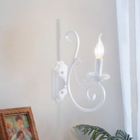 Applique Murale Vintage Fer Forgé Blanc E14 2 Paquets Lampe de Chevet Antique pour Salon Cage d'Escalier Foyer Design Bougie Rétro 1 Lumière Installation Facile (1/5)