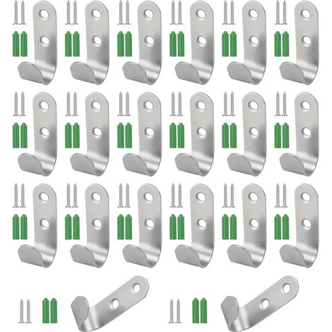 20 Crochet, Acier Inoxydable, 45x15x2 mm, Vis Incluses, Pour Bâche, Remorque, Garage