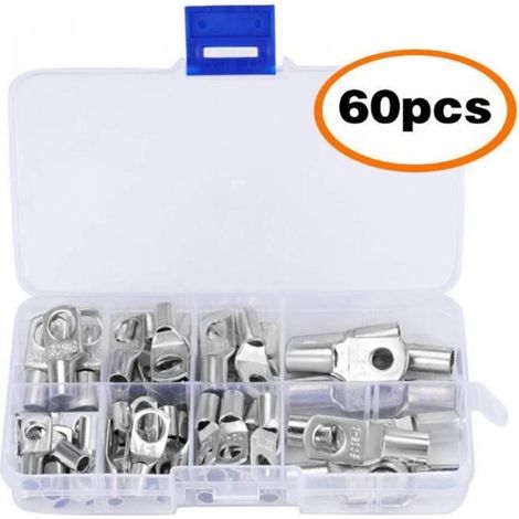 Boulon de trou de cosse électrique, 60 pièces, connecteur en cuivre étamé série SC6-25, sertissage/soudure adapté pour câble de 6m㎡8m㎡10m㎡16m㎡25m㎡ (1/5)