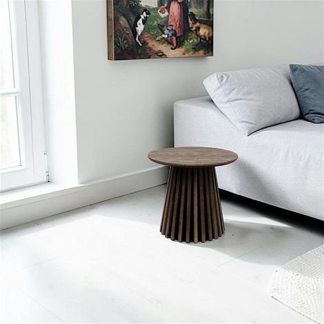 Table d’appoint ronde placage bois foncé pied rainuré AMSTERDAM (1/3)