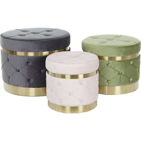 Pouf velours multicolore élégance moderne - Harmonie de gris, vert et blanc avec touche dorée (1/5)