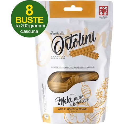 Snack Barrette per cani Ortolini gusto mela, miele e finocchio misura Large 8 buste da 200 g ciascuna