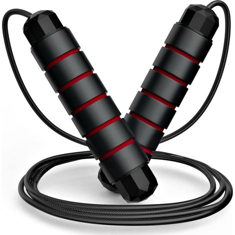 Corde à sauter, corde à sauter haute vitesse anti-nœuds, avec roulements à billes, corde à sauter en acier réglable, pour l'entraînement. (1/5)