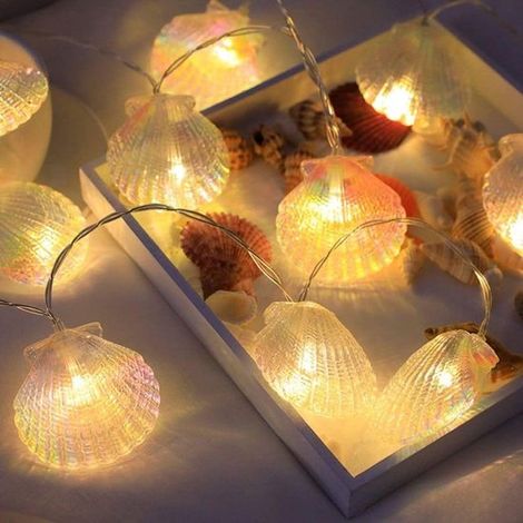 Guirlande lumineuse LED blanc chaud de 3 mètres en forme de coquillage - avec un design coquillage atmosphérique - alimentée par piles - d'Halloween (1/5)