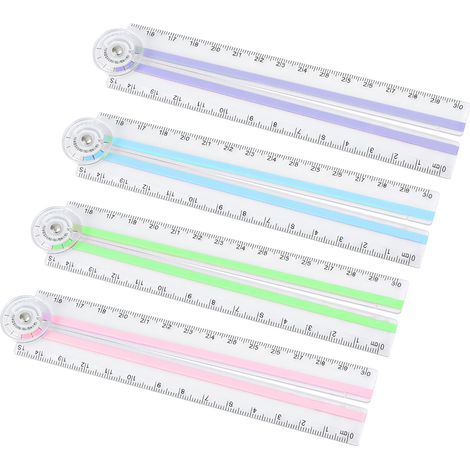 Règle Pliable - 30 cm - Avec Rapporteur 180° - En Plastique Transparent Résistant Aux Chocs - Pour École Et Bureau - 4 Pièces (1/5)