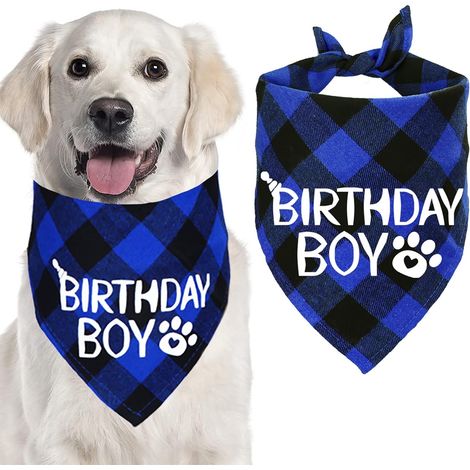 Bandana d'anniversaire pour chien, foulard triangulaire à carreaux pour anniversaire de chien