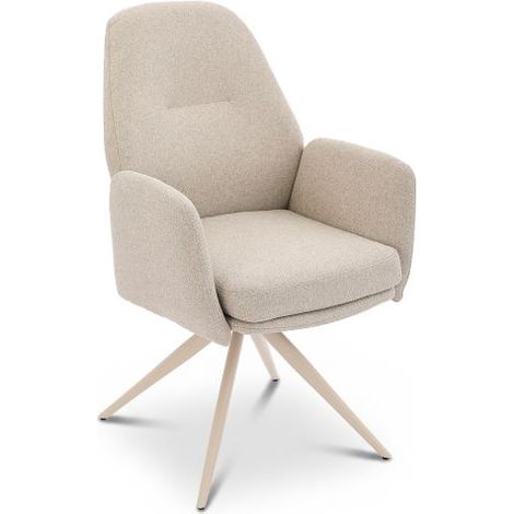 Bon Furni Tela Silla de comedor Beige con patas blancas, Set de 1, giratoria 360°, ergonómica con alta elasticidad y reposabrazos (1/5)