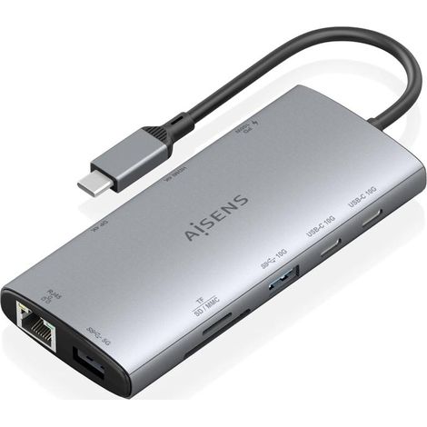 Docking USB Tipo-C Aisens ASUC-10P050-GR/ 1xDisplayPort/ 1xHDMI 4K/ 1xRJ45/ 2xUSB/ 2xUSB Tipo-C/ 1xUSB Tipo-C PD/ 1xLector de Ta