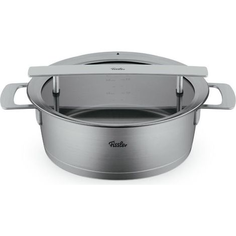 Fissler Pentola per Arrosti 24 cm 39 l Acciaio Inox con Coperchio in Vetro Adatta a Induzione