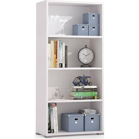 Dmora Bücherregal Giacinto, Bibliothek mit 3 verstellbaren Einlegeböden, Bücherregal, Schrankwand mit Regalen, 100% Made in Italy, Cm 60x30h130, Weiß