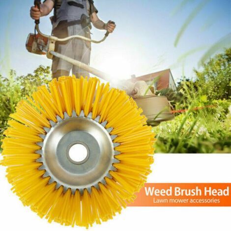 Brosse anti-mauvaises herbes en nylon pour débroussailleuse - Outil de jardin - Tête de débroussailleuse - Trou intérieur 25,4 mm - Jaune - 200 mm (1/4)