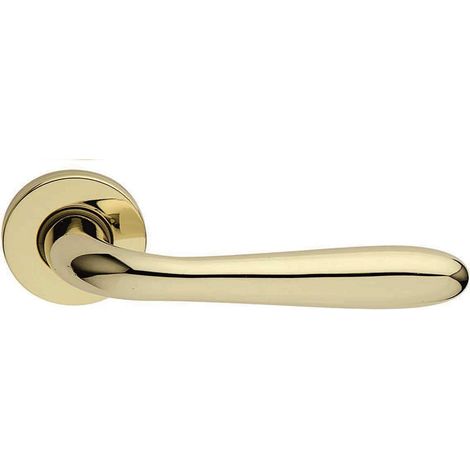 COPPIA MANIGLIE PER PORTE INTERNE VERNICIATO OTTONE LUCIDO C/ROSETTA