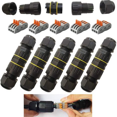 Boîte de Jonction de Plein Air IP68 Imperméable Connecteur de Câble électrique Boîtier de Raccordement 3 Voies Ø 6 à 11mm Nylon (5 Pcs) (1/5)