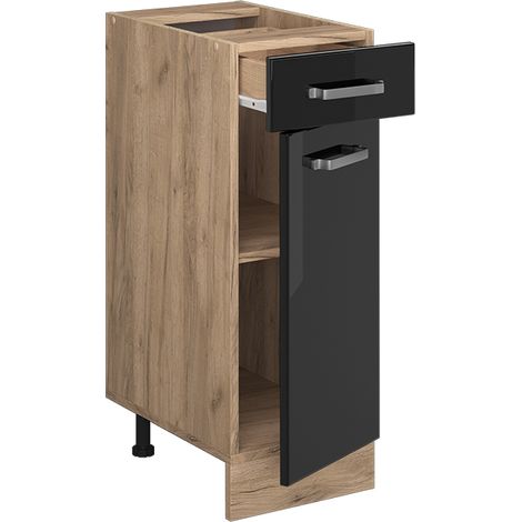 Mobiletto base per cucina R-Line, Nero lucido, 30 cm senza piano di lavoro, Vicco (1/4)