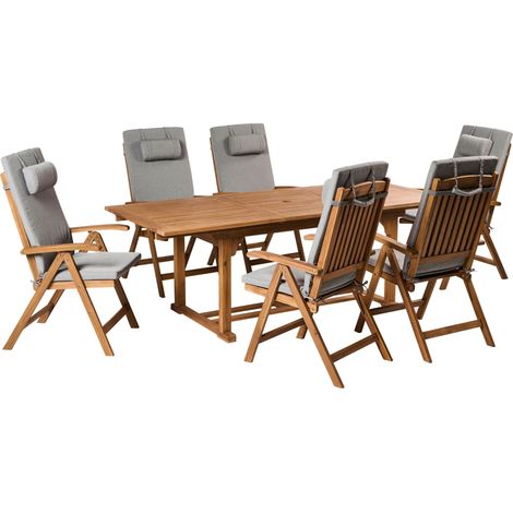 Gartenmöbel Set 6-Sitzer JAVA PREMIUM Akazienholz Grau meliert