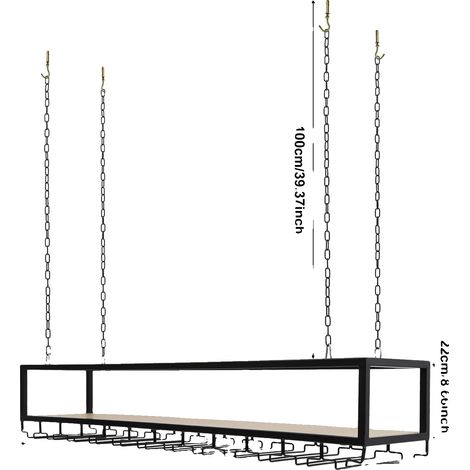Étagère à verres à vin suspendue, design ajustable, montage au plafond robuste, noir (1/2)