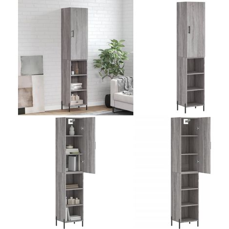 Buffet haut Sonoma gris 34,5x34x180 cm Bois d'ingénierie - Buffet Design Moderne - Meuble Rangement Cuisine - Armoire Haute - Buffet Bascule Sécurité - Meubles Salon - Home & Living (1/5)