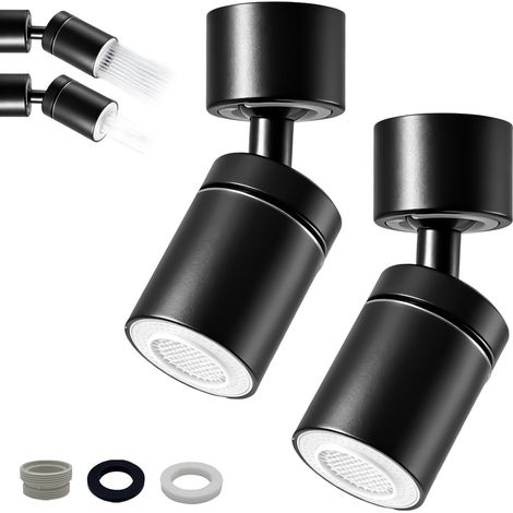 2 Pièces Embout Robinet Cuisine avec 2 Modes de Pulvérisation D'eau, Rotation 360° Prolongateur Robinet, Universel Embout de Robinets Pivotant Noir, pour Salle de Bain, Cuisine, Wc (1/5)