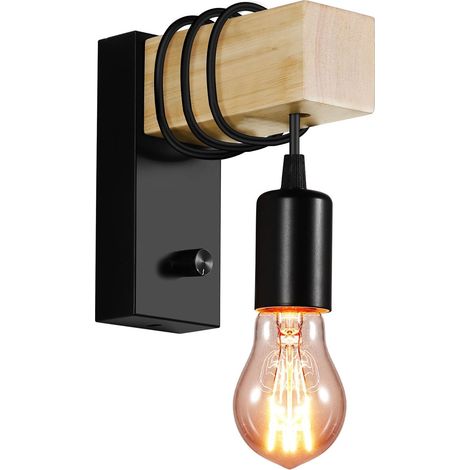 Vintage Indoor Wall Light, Retro Industrial Wood Wall Lamp, Dimmable Wall Light with Dimmer, E27 Base, for Living Room, Bedroom, Coffee Shop (No Bulb) (1/5)
