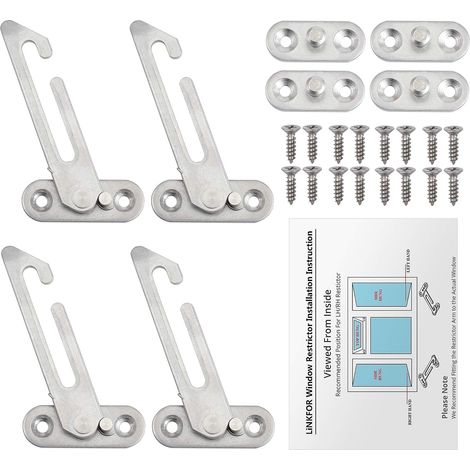 Limiteurs d'ouverture de fenêtre (lot de 4) en acier inoxydable 304, ouverture maximale de 100 mm, pour PVC et UPVC. (1/5)