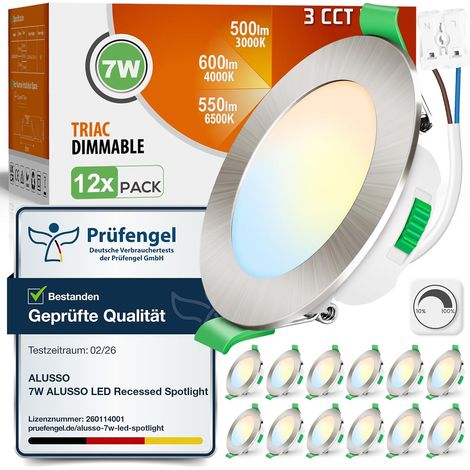 Lot de 6 Spot LED Encastrable 68mm,7W Led Spot Dimmable AC 220-240V,3000K 4000K 6500K Étanche IP44 Réglable Plafonnier Encastré pour Salle de Bain,Salon,Chambre,Cuisine,Rond,Noir (1/5)