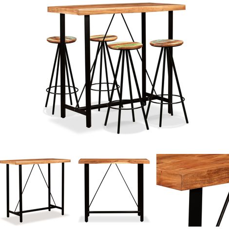 5-tlg. Bar-Set Massivholz Akazie und Altholz (1/5)