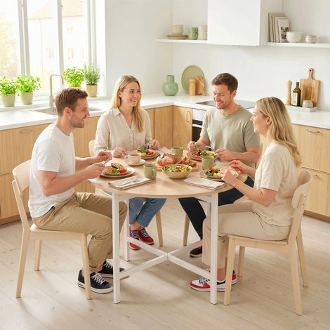 Table de salle à manger pliante ronde de 80 cm avec structure en acier, pour 2 à 4 personnes, aspect bois naturel (1/5)