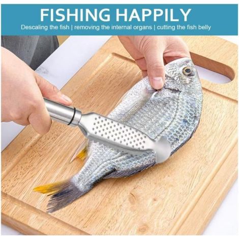Couteau Ecailleur Poisson Acier Inoxydable,Grattoir Poisson Dentelé éPlucheur,Fish Scale Remover,Outil Nettoyage Poisson,Détartreur (1/5)