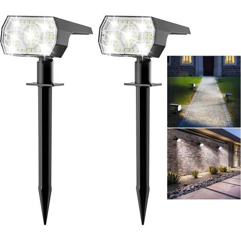 Lot de 2 Spot Solaire Exterieur Outdoor, 56 LEDs 3 Modes Lampe Solaire Exterieur Jardin, Fonction 2 en 1 et IP65 Étanche Projecteur Solaire Exterieur Pour Décoration Jardin, Allée, Chemin (1/5)