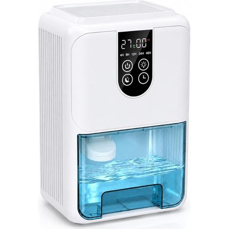Déshumidificateur 1,8 l pour chambre à coucher et bureau, déshumidificateur électrique compact avec fonctionnement nocturne, fonction minuterie de 4 à 48 heures, protection complète du réservoir (1/5)