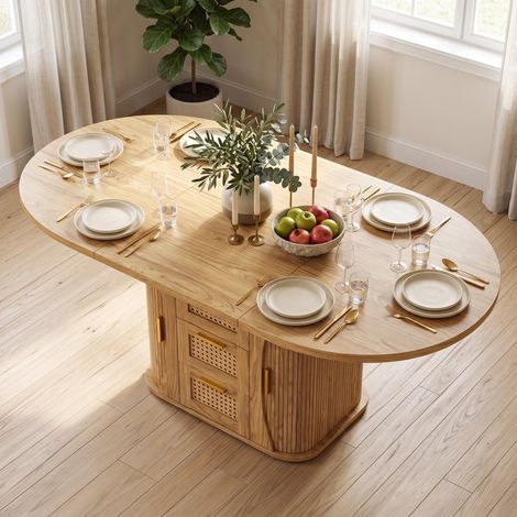 FurnitureR Natural Wood Square Extendable Dining Table 118 to 158cm (1/5)