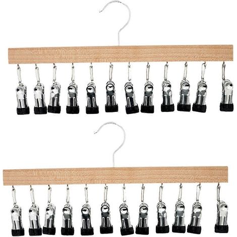Kleiderbügel aus Holz, mit 12 rutschfesten Clips, 2-teiliger Leggings-Organizer für den Kleiderschrank