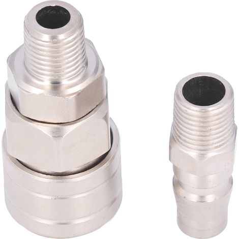 Schnell selbstsichernde pneumatische Verschraubung aus vernickeltem Edelstahl, 1/4 Außengewinde (SM+PM20), Luftanschluss für Schlauch, 2 Stück, auslaufsicher und robust. (1/5)