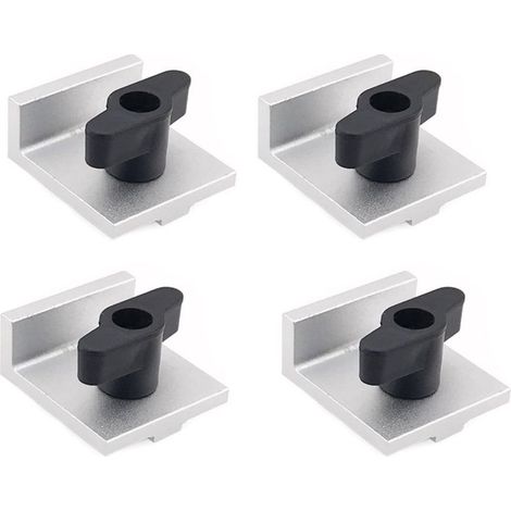 Kit de 4 butées courtes bidirectionnelles, pour systèmes T-Track en aluminium argenté, avec matériel, pour projets de travail du bois (1/5)