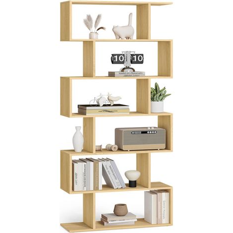 Librería contemporánea de 6 niveles unidad de almacenamiento divisor divisor para sala de estar dormitorio oficina beige 120004221
