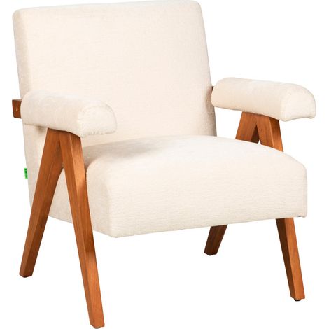 Fauteuil en tissu chenille et bois - Écru - Veda (1/5)