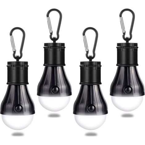 Lampe de camping avec mousqueton - Lampe de tente - Lampe LED pour tente - Idéale pour les voyages, le vélo, la randonnée, la maison et la pêche - Noire