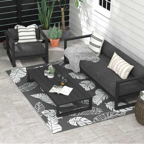 Tapis d'extérieur réversible imperméable 182 x 274 cm, facile à nettoyer, léger à transporter, idéal balcon et terrasse - CHICFURN (1/5)