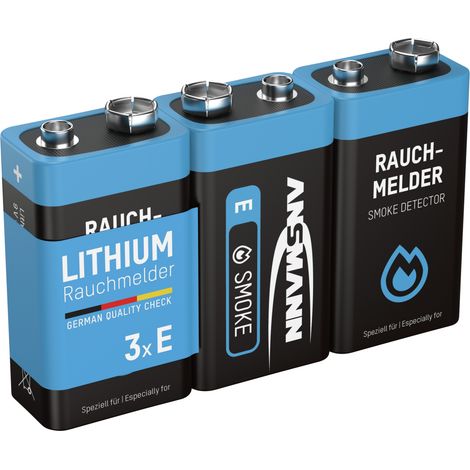 ANSMANN Rauchmelder Extrem Lithium Batterie 9V E-Block, 3 Stück