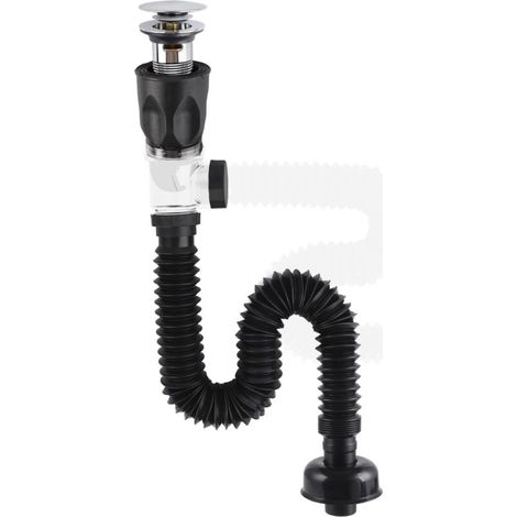Kit de Vidange pour Lavabo, Ensemble de Drain pour Lavabo de Salle de Bain, Bouchon Pop Up Universel Click Clack avec Tuyau de Vidange Flexible, Étanche aux Odeurs et Anti-Fuite - Chrome