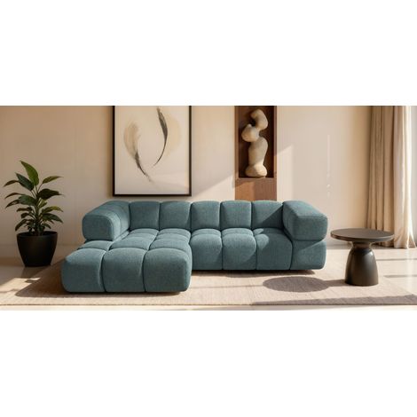 Ecksofa Designersofa BLANCHE in Stoff Puente Azurblau Ottomane Links