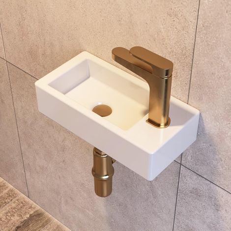 Lavabo suspendu en céramique pour salle de bain, rectangulaire blanc (A droite) (1/5)