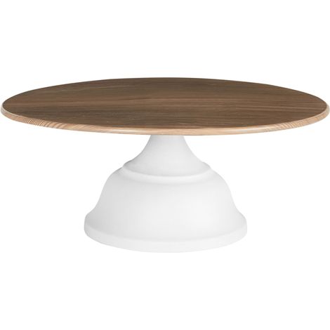 Support à Gâteaux Décoratif Présentoir à Pâtisserie Sculpté en Bois Clair et Blanc Brioche