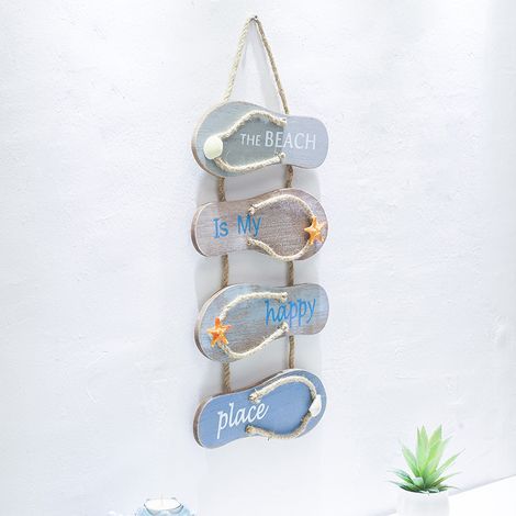Nautique Plage Flip Flop décoration Flip Flop Ornement Mural Suspendu Pantoufles en Bois décoration, décoration Murale Porte Ornement Suspendu thème la Plage décoration de la Maison, Gris, Bleu (1/5)