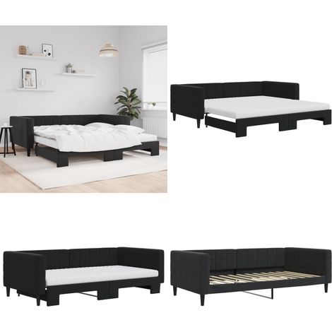 Lit de jour avec lit gigogne et matelas noir 100x200 cm velours - Canapé Convertible - Lit Gigogne - Lit Deux Places - Meuble Multifonctionnel - Literie - Home & Living (1/5)