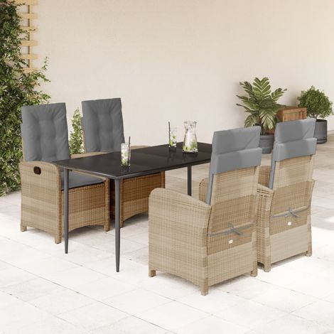 Set comedor de jardín 5 pzas con cojines ratán sintético beige vidaXL (1/5)