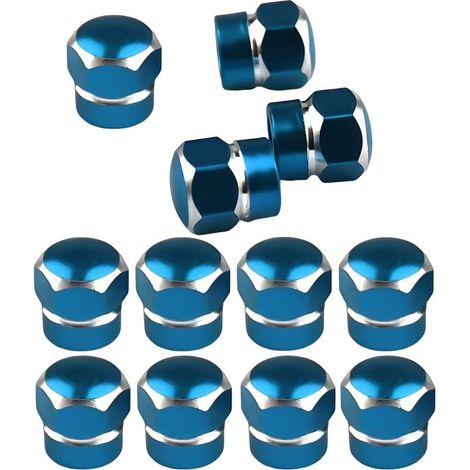 12 Pièces Bouchons Valve De Pneu, Bouchons Tige De Valve Pneu en Aluminium avec Joint Hexagonal Bouchons Valve Pneu, Chapeaux Anti-Poussière Voiture pour Moto, Bicyclette, Camions(Bleu-Ciel) (1/5)
